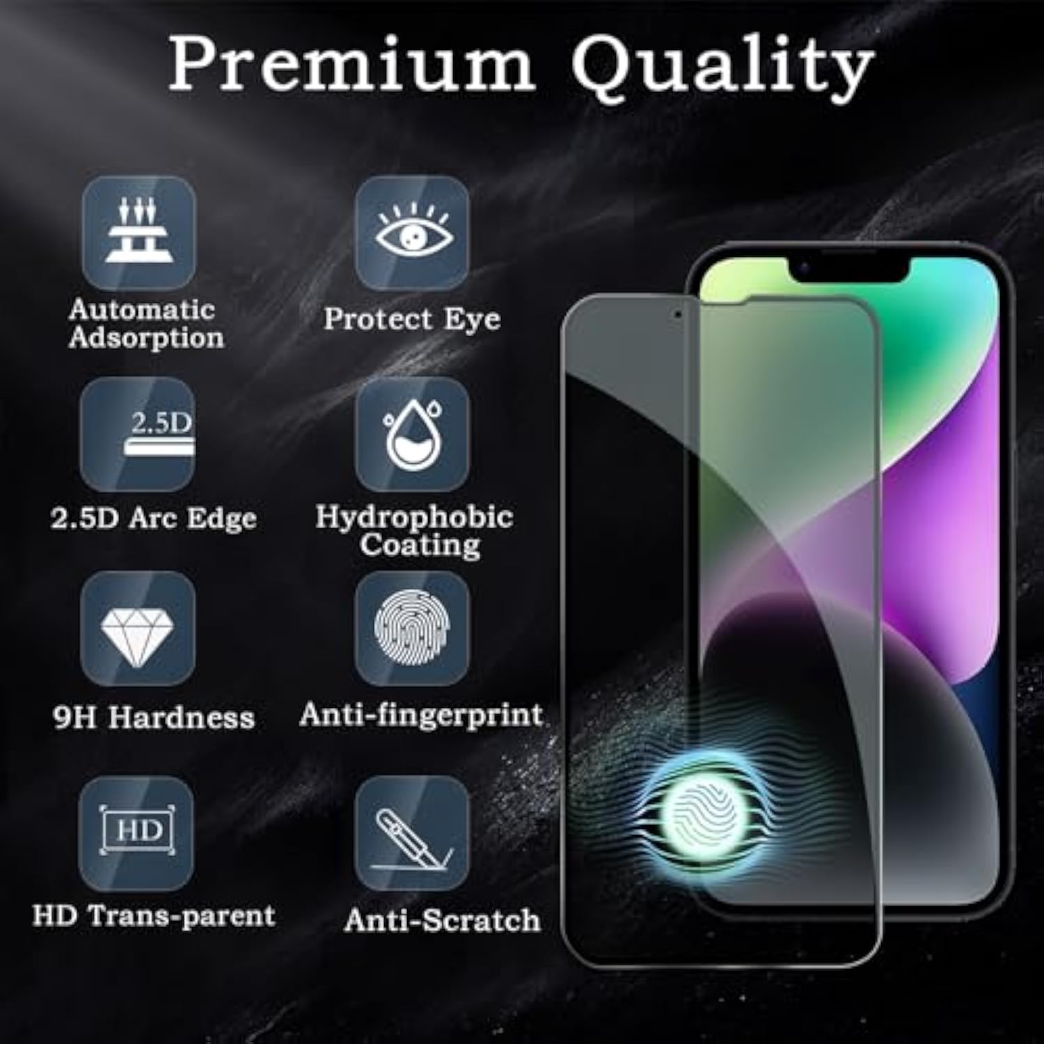 Privacy Screen Protector For Iphone 14, Shatterproof Tempered Glass Accessories, Anti Spy Tempered Glass Film, Case Friendly Ultra Resistant 9H Hardness Anti-Glare Hd Black -3 Pack