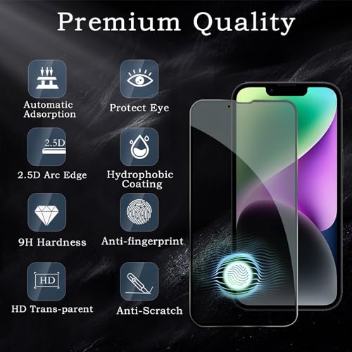 [2+2 Pack] Privacy Screen Protector for iPhone 14, Anti-Spy Shatterproof Tempered Glass with Camera Lens Tempered Glass 9H Hardness Bubble Free