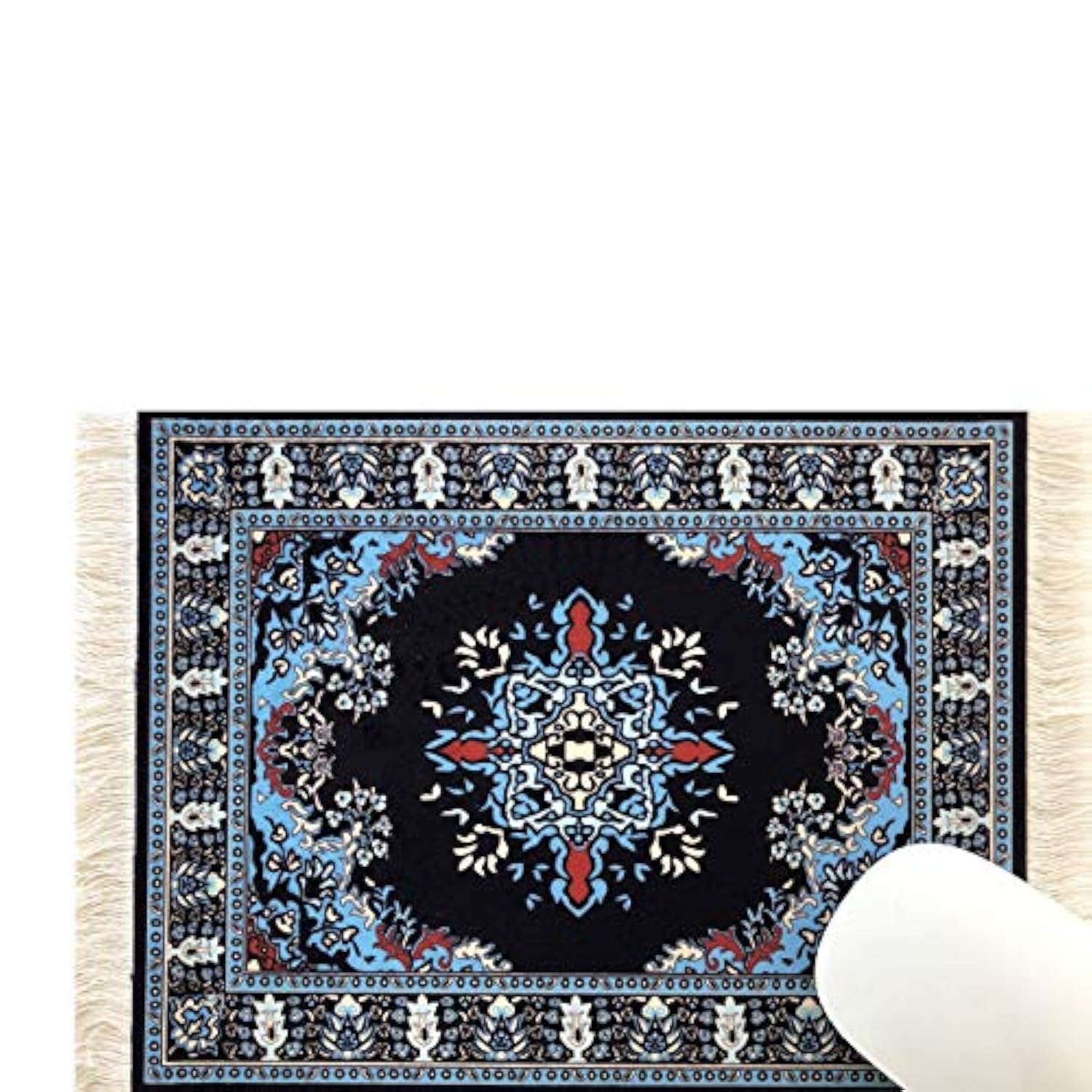Beautiful Oriental Rug Style Mousepad, Navy Miniature Carpet Computer Mouse Pad, Rectangular, Non-Slip, Elegant Office Accessories