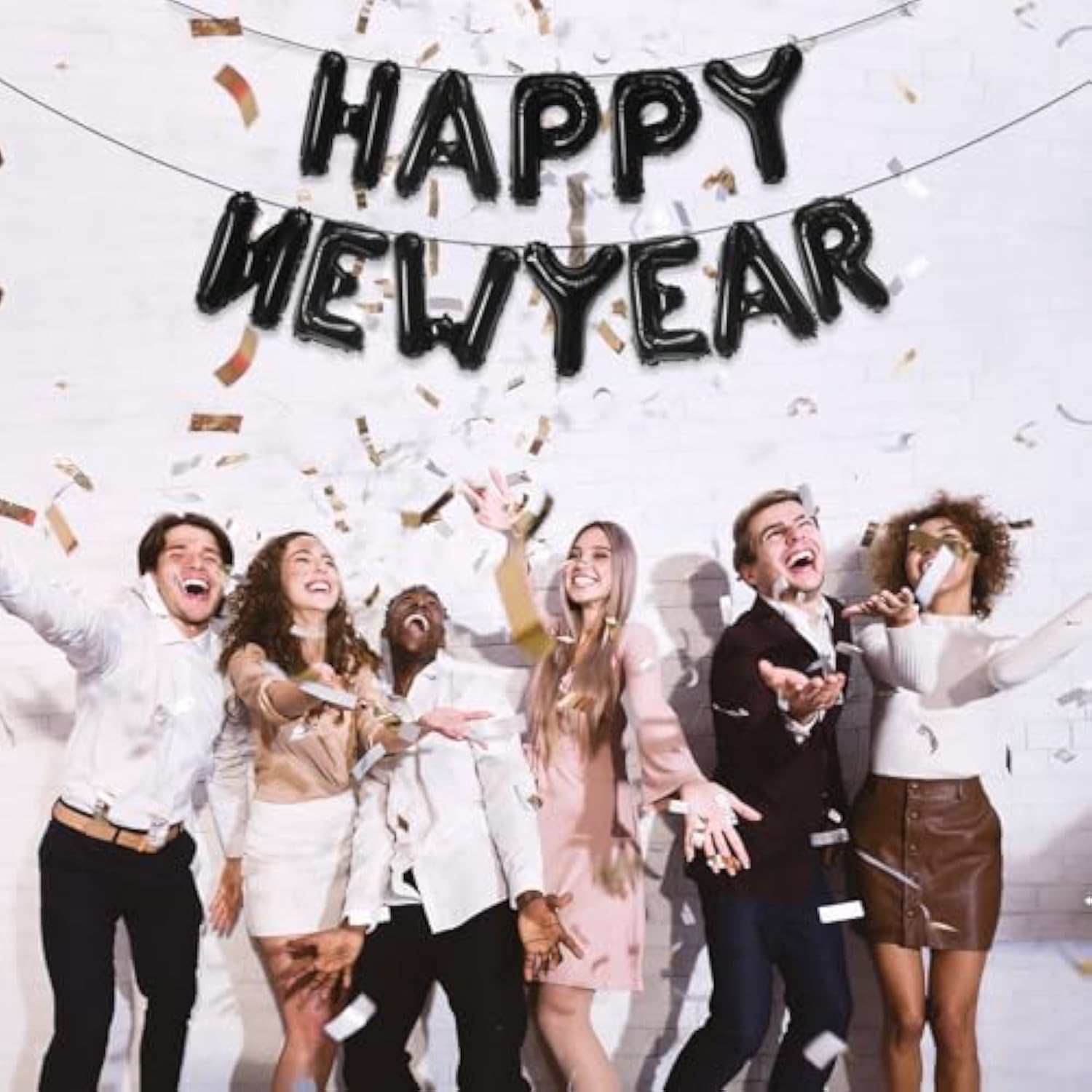 16 Inch Black Foil Happy New Year 2026 Balloon Banner Party Decor