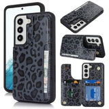 Samsung Galaxy S22 5G Phone Case with Card Holder and RFID Blocking - Black Leopard PU Leather Protective Case for Women and Men