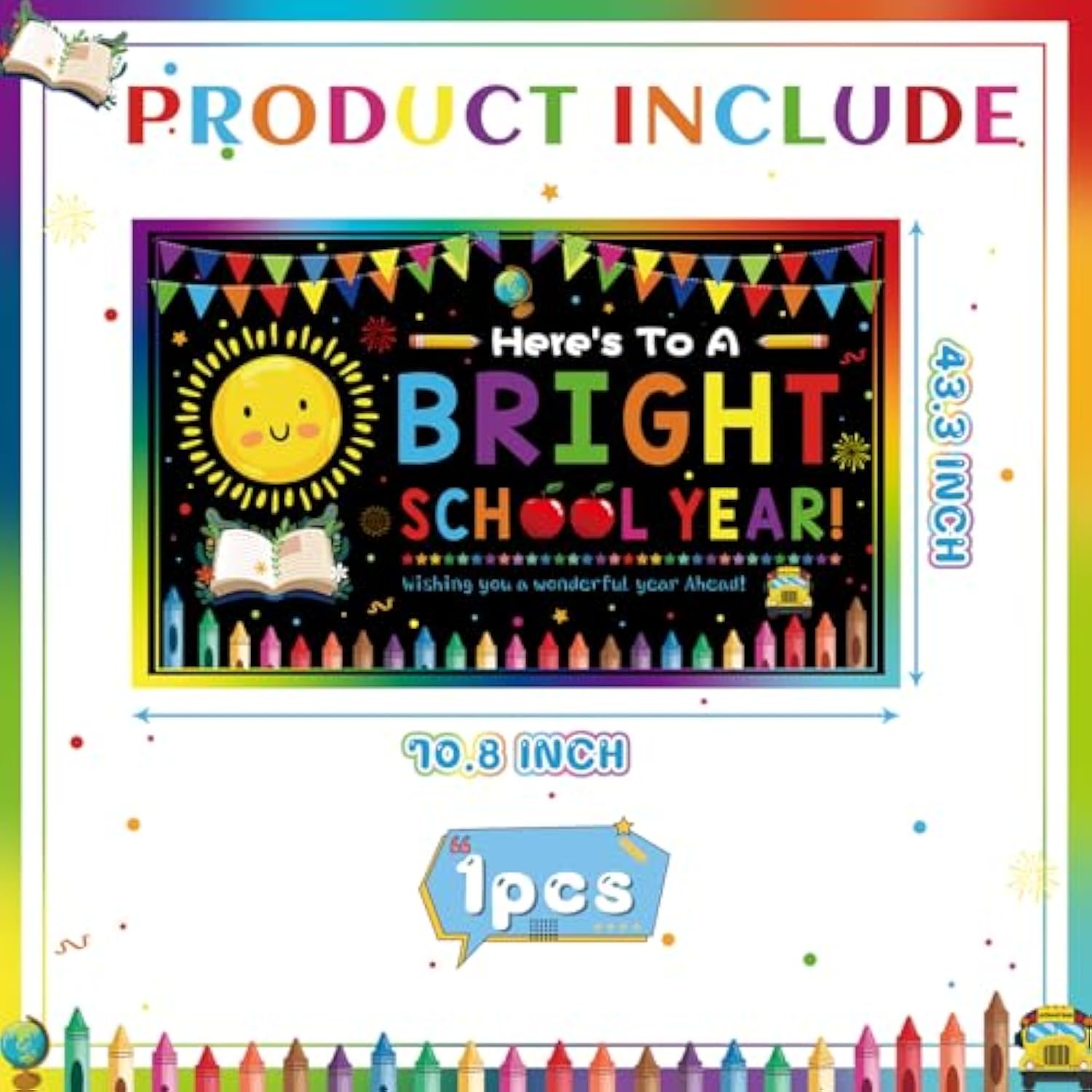 Back To School Decorations Back To School Backdrop Here'S To A Bright School Year First Day Of School Banner Large Welcome Banner For First Day Of School Photo Backdrop