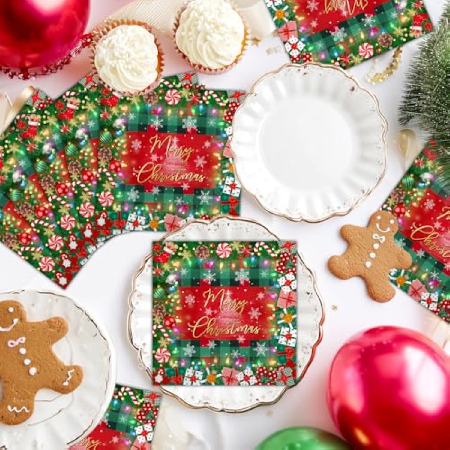 100 Pcs Christmas Paper Napkins 6.5 X 6.5" Disposable Holiday Napkins Set Merry Christmas Party Decorations