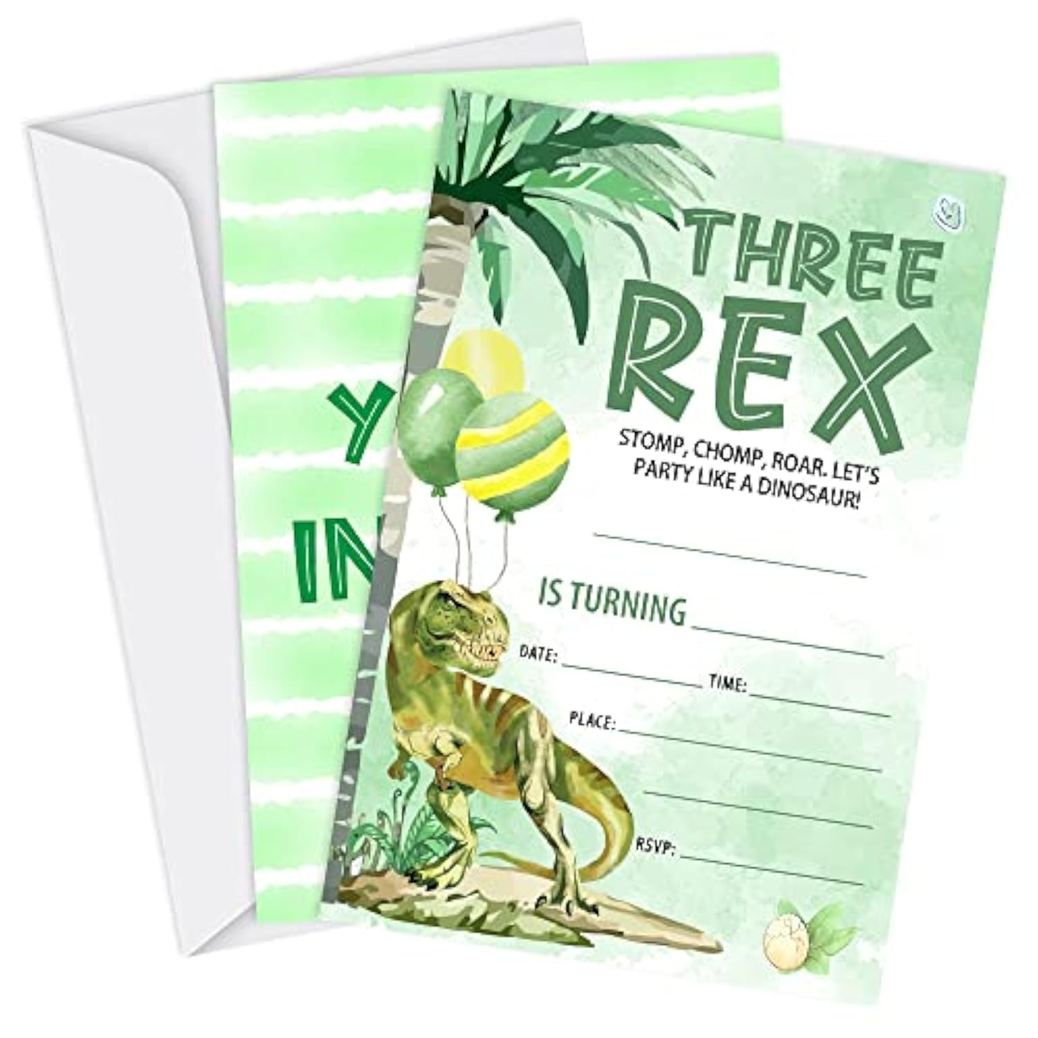 Dinosaur 3Rd Birthday Party Invitations, Three Rex Invitations, Dinosaur Party Supplies Favors For Boys, Birthday Party Decorations, 20 Cards With Envelopes - I08