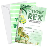 Dinosaur 3Rd Birthday Party Invitations, Three Rex Invitations, Dinosaur Party Supplies Favors For Boys, Birthday Party Decorations, 20 Cards With Envelopes - I08