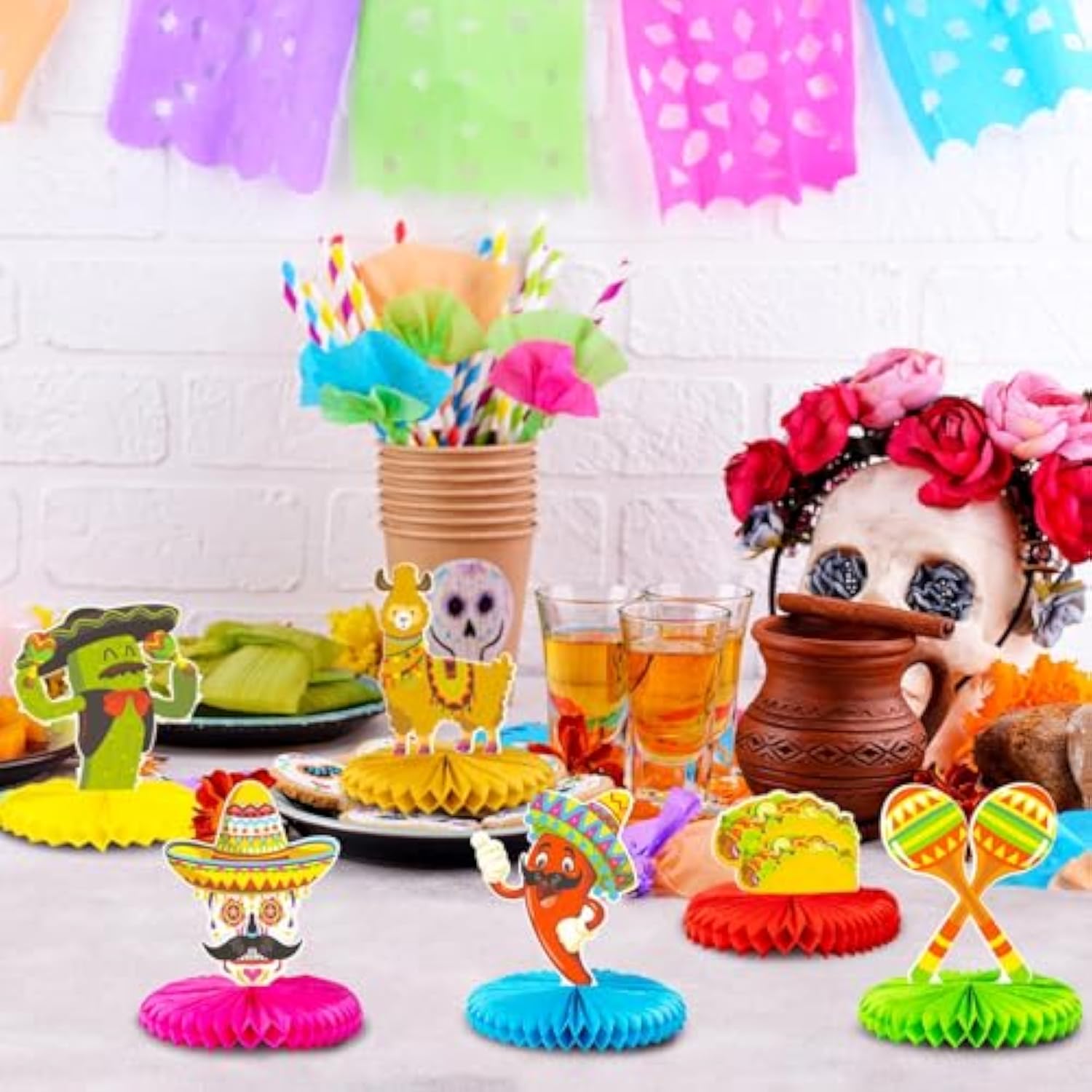 12Pcs Fiesta Mexican Party Table Decoration Centerpiece - 8” Paper 5 Cinco De Mayo Party Table Decoration Honeycomb For Fiesta Mexican Themed Taco Party Birthday Day Of The Dead Decor Supplies