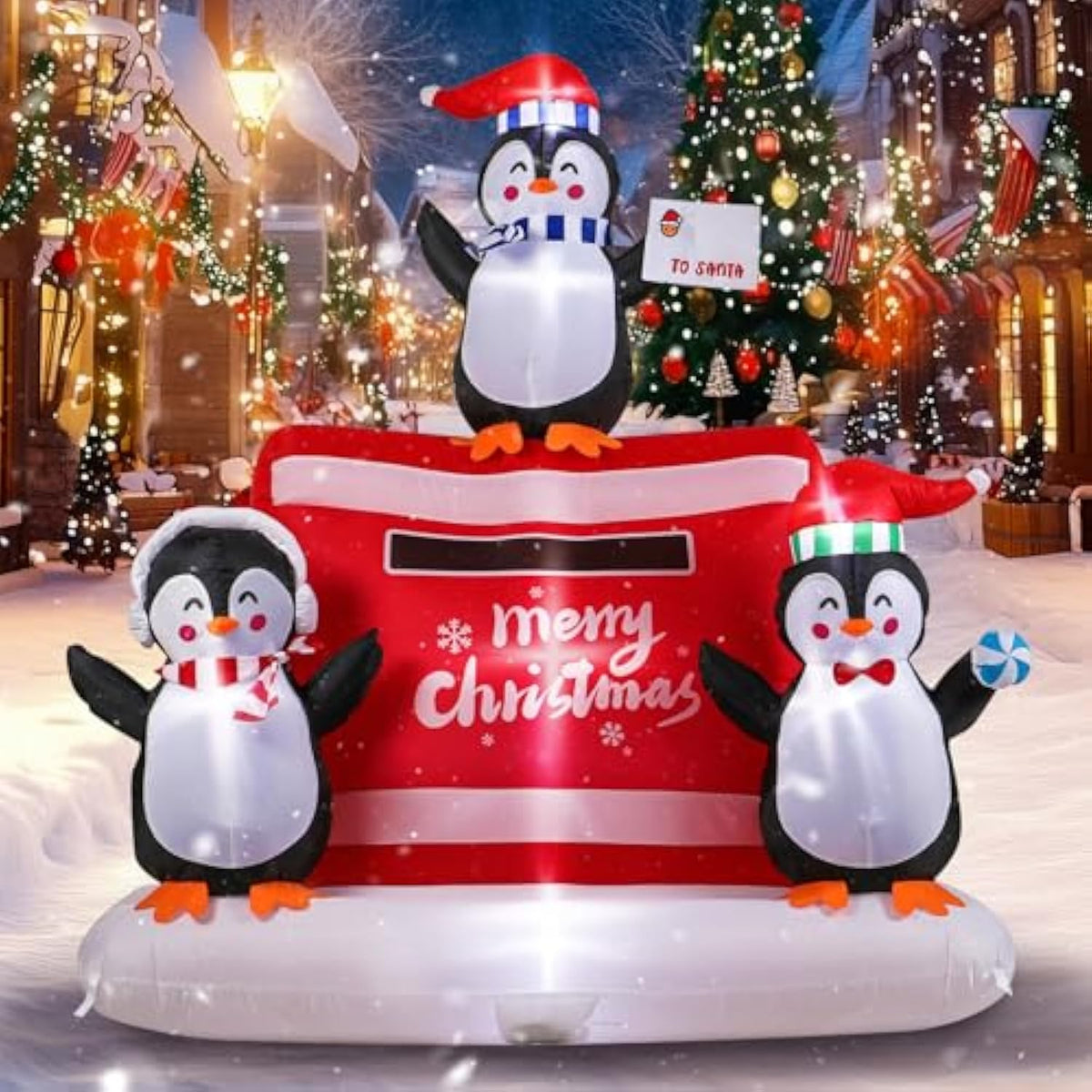6 Ft Christmas Inflatable Decoration, Outdoor Blow Up Yard Fun Decor, Christmas Penguin Mailbox Built-In Led Lights For