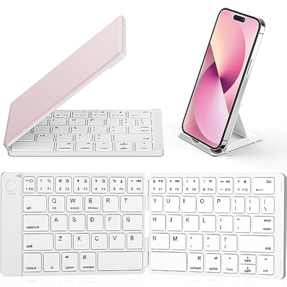 Foldable Bluetooth Keyboard - Portable Wireless Keyboard With Stand Holder, Re