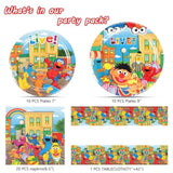 Sesame Friends Street Birthday Party Supplies, 20 Plates, 20 Napkins And 1 Tablecover For Boys Girls Sesame Theme Party Decorations