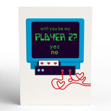 Everyday Pop-Up Card For Her, Him - 3D Love Novelty Greeting Cards - Video Game Be My Player 2-5" X 7" - Blank Notecard & Envelope Included
