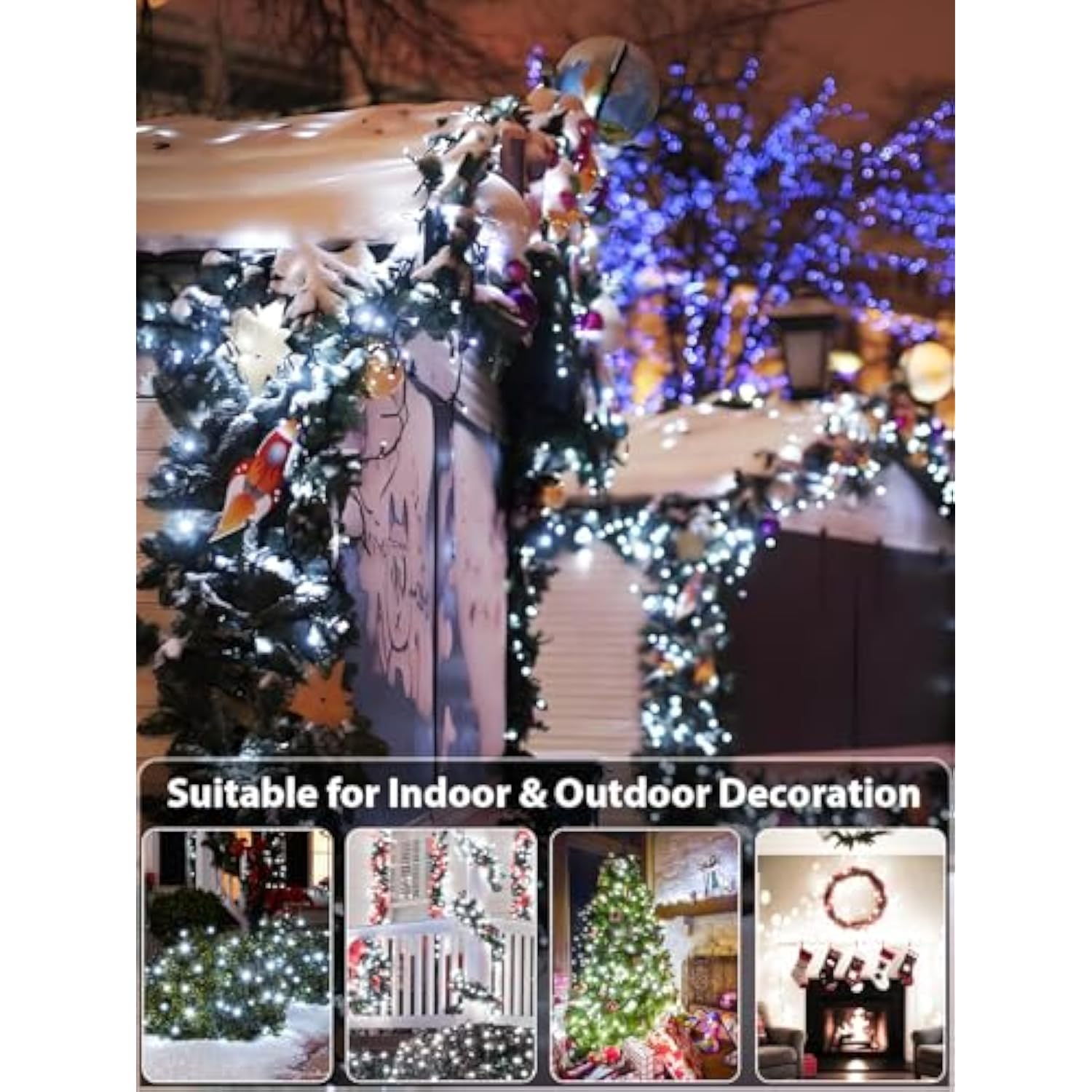 White 82Ft 200 Led Christmas String Lights Outdoor/Indoor (Extendable Green Wire, Ultra-Bright With 8 Modes, Ul Certified), Fairy String Lights For Xmas Tree Holiday Party Decoration, Cool White