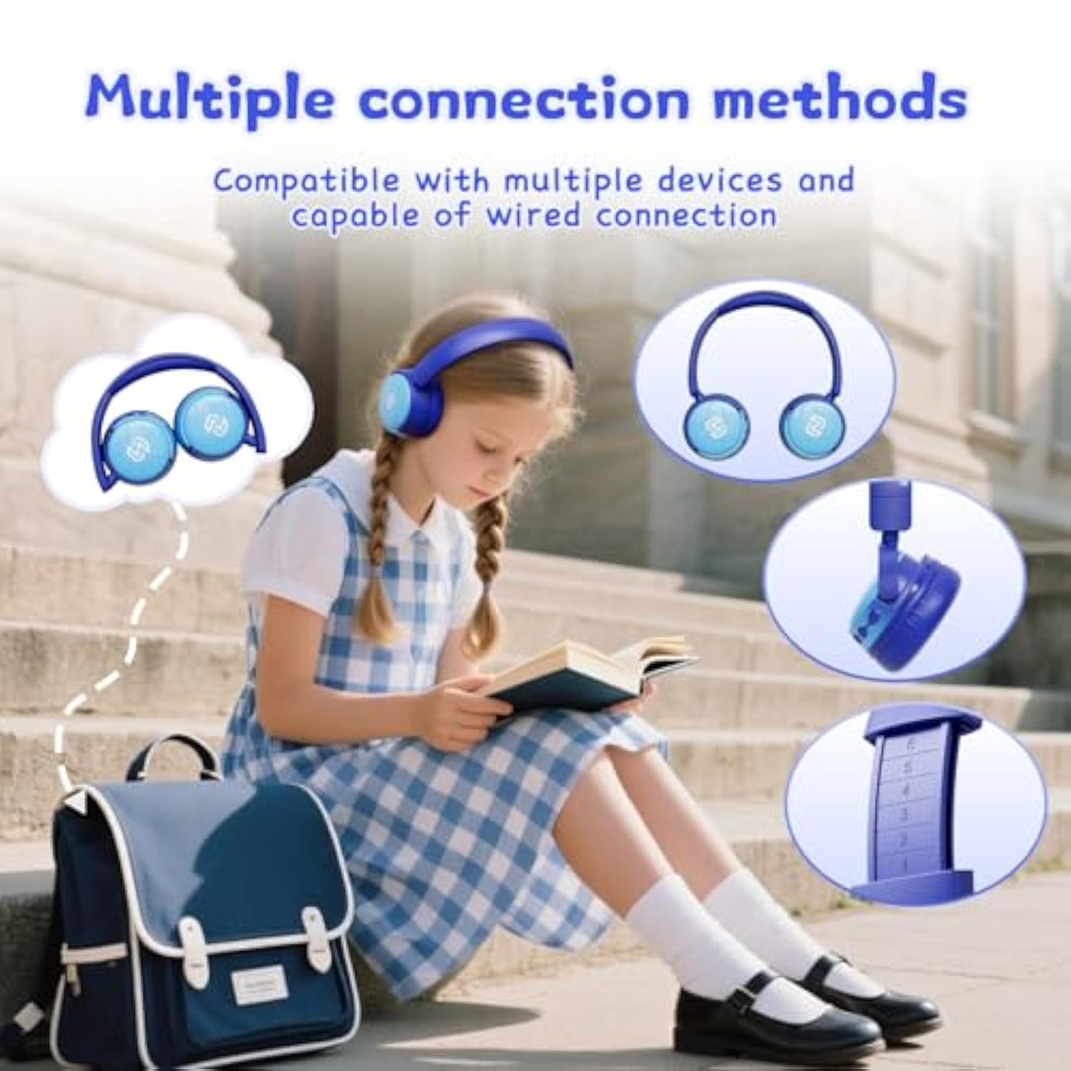 S62 Kids Bluetooth Headphones, Wireless Headphones For Kids Over Ear With Microphone, 85/94Db Volume Limiter Headphones For Girls Boys, Foldable Headphones For Learning & Entertainment-Blue