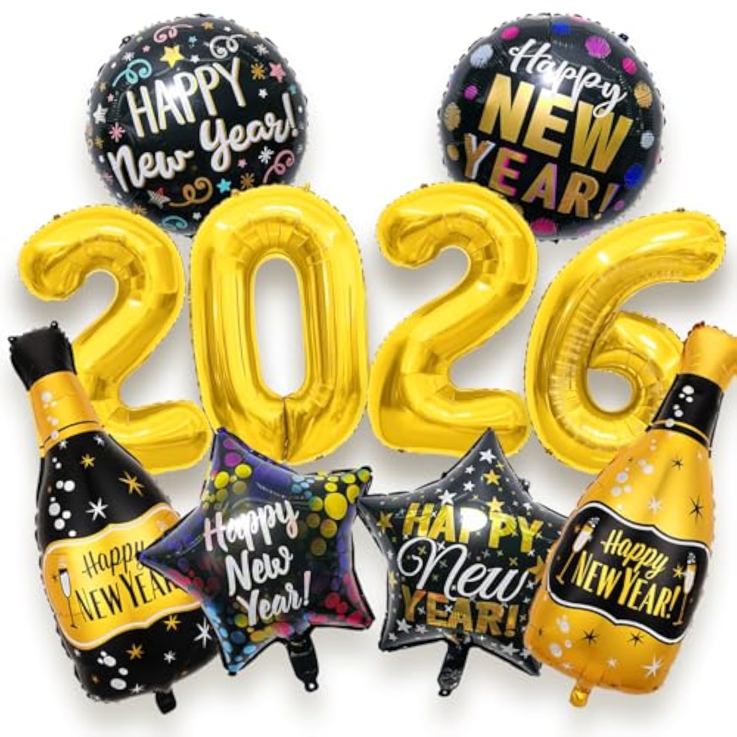 10pcs New Year 2026 Foil Balloons Set for NYE Party Supplies