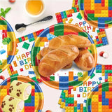 Building Block Party Decorations 98Pcs Building Block Party Decorations Suppiles Set Include Plates, Napkins, Cups, Banner And Tablecloth Building Block Theme Party Favors Kit (Building Block)