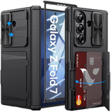 for  Galaxy Z Fold 7 Case with Card Holder & Slide Camera Cover & Outer Screen Protector & Rugged Hinge Protection, Heavy Duty Wallet Phone