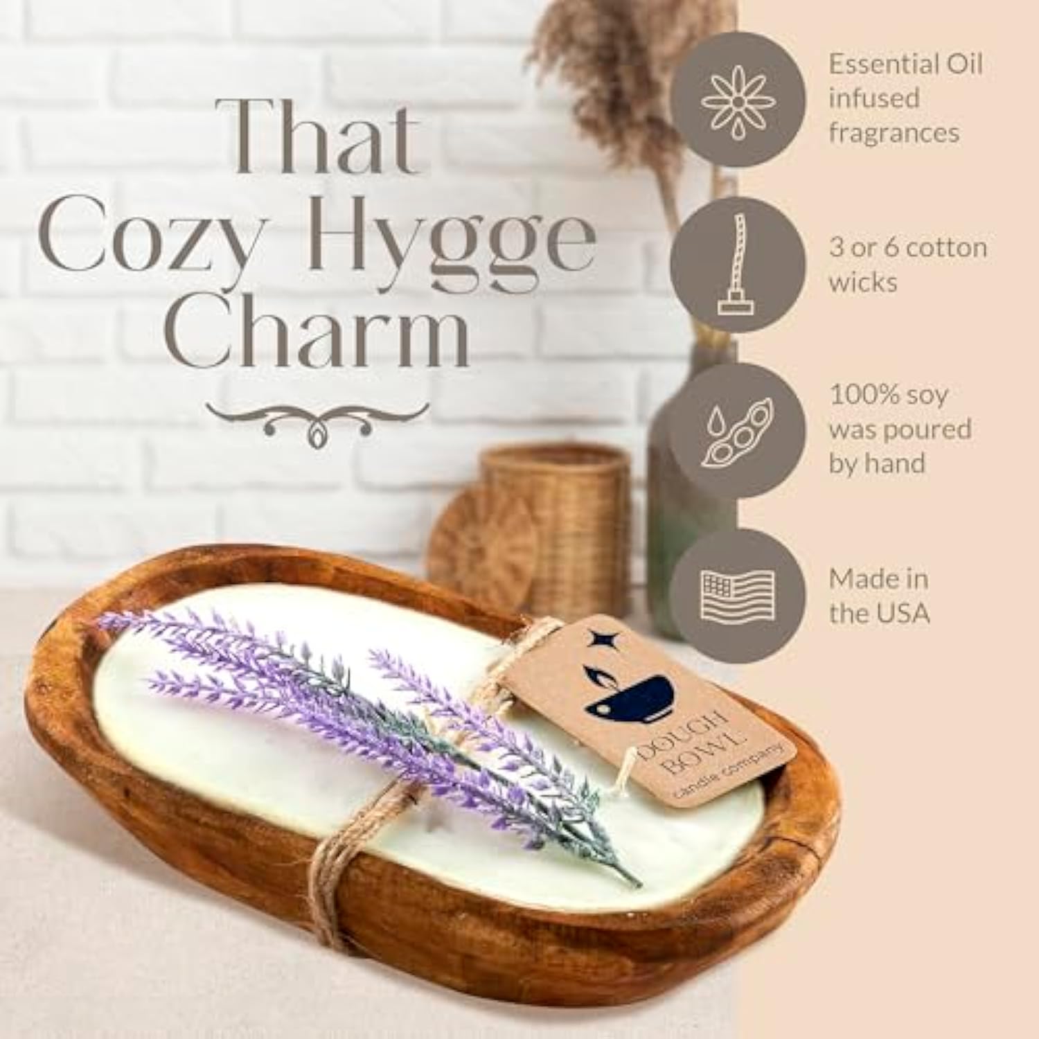 Dough Bowl Candle Co. Christmas Tree Soy Candle - 3 Wick Rustic Farmhouse Decor Odor Eliminator In Ornamental Wooden Bowls, 20 Ounce All-Natural Gifts For Women And Men, Wooden Decor Dough Bowls