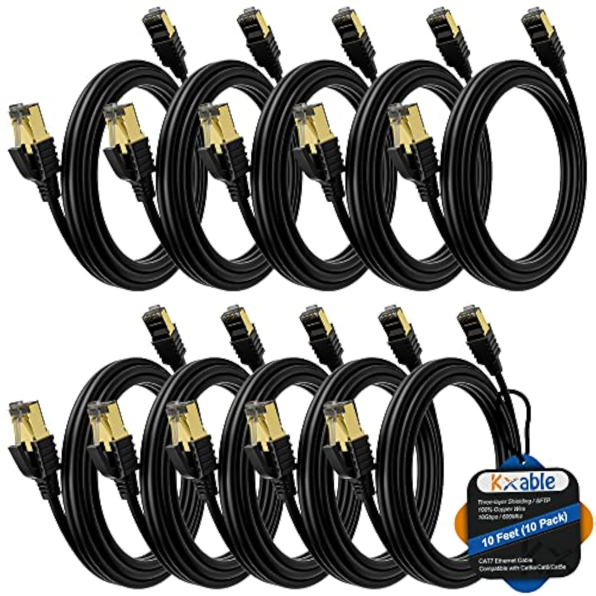 Cat 7 Ethernet Cable 10 Feet (10 Pack), Multi Pack High Speed Internet Cord, Cat7 Rj45 Lan Network Cable, Triple Shielding Sftp 10Gbps 600Mhz Patch Cable, Compatible With Cat6A Cat6 Cat5E Cat5 Cable
