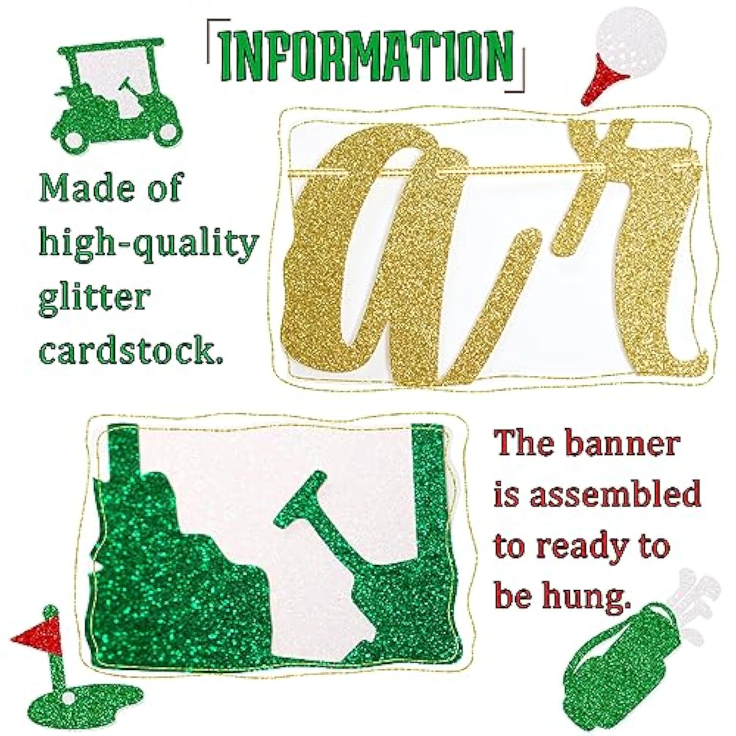 "Let's Par-Tee" Golf Banner: Glitter Decor for Birthday & Retirement Parties