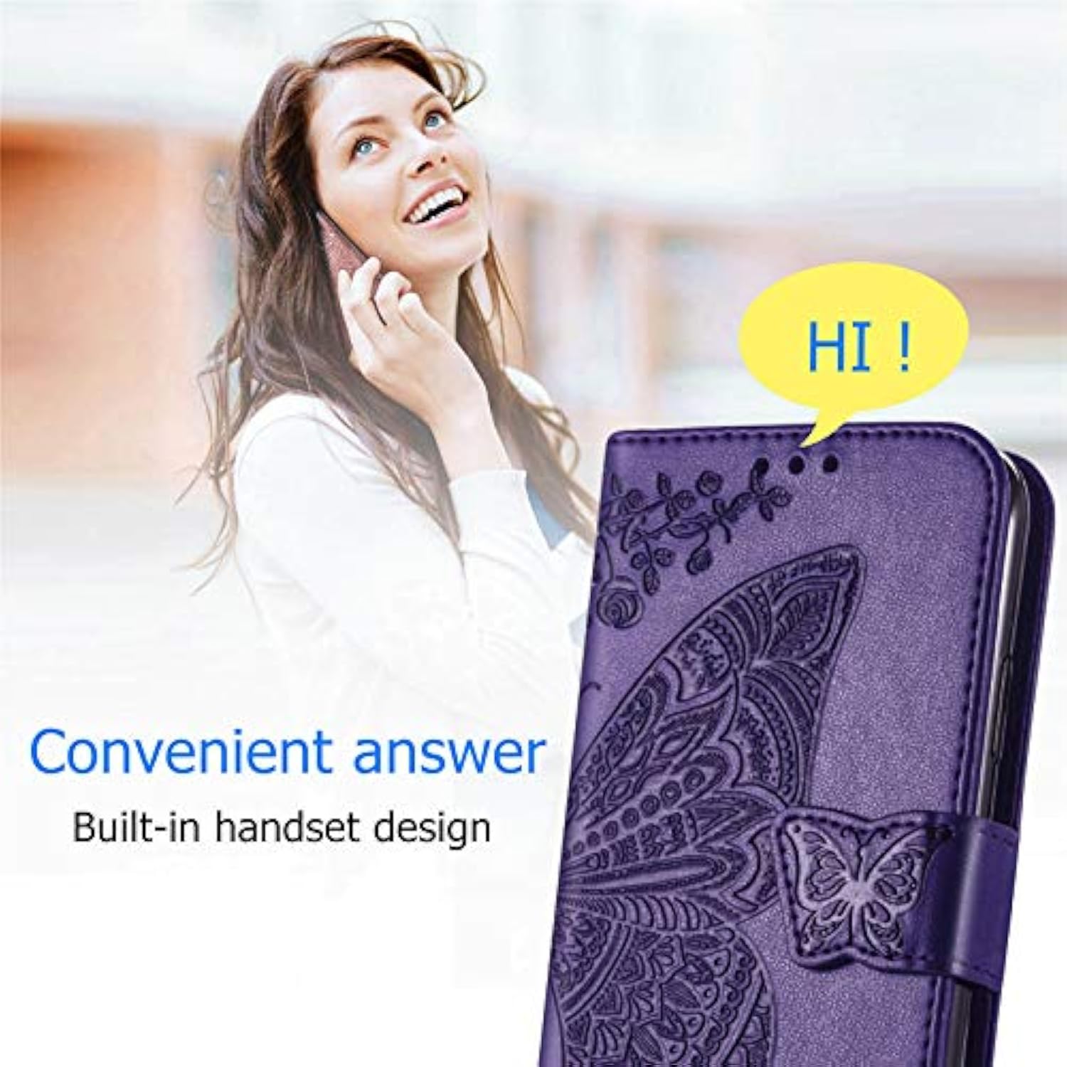 For Iphone 16 Pro Max Phone Case Wallet,Women Flip Folio Cover With Credit Card Holders Emboss Butterfly Flower Pu Leather Purse Wrist Strap Kickstand Case For Men Girls Purple