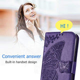 For Iphone 16 Pro Max Phone Case Wallet,Women Flip Folio Cover With Credit Card Holders Emboss Butterfly Flower Pu Leather Purse Wrist Strap Kickstand Case For Men Girls Purple