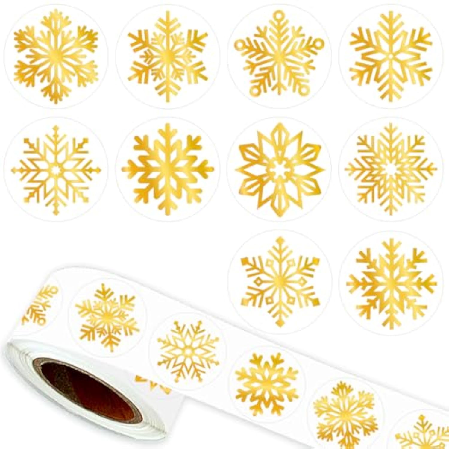Gold Foil Snowflake Stickers-500Pcs Clear Christmas Stickers Roll Winter Holiday Gold Round Self Adhesive Labels For Gift,Card,Envelope
