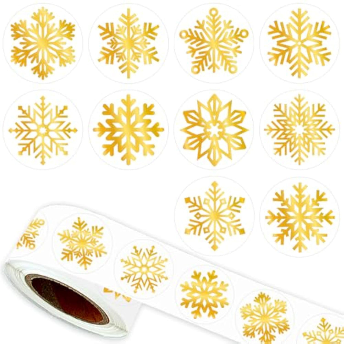 Gold Foil Snowflake Stickers-500Pcs Clear Christmas Stickers Roll Winter Holiday Gold Round Self Adhesive Labels For Gift,Card,Envelope