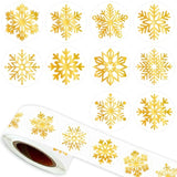 Gold Foil Snowflake Stickers-500Pcs Clear Christmas Stickers Roll Winter Holiday Gold Round Self Adhesive Labels For Gift,Card,Envelope