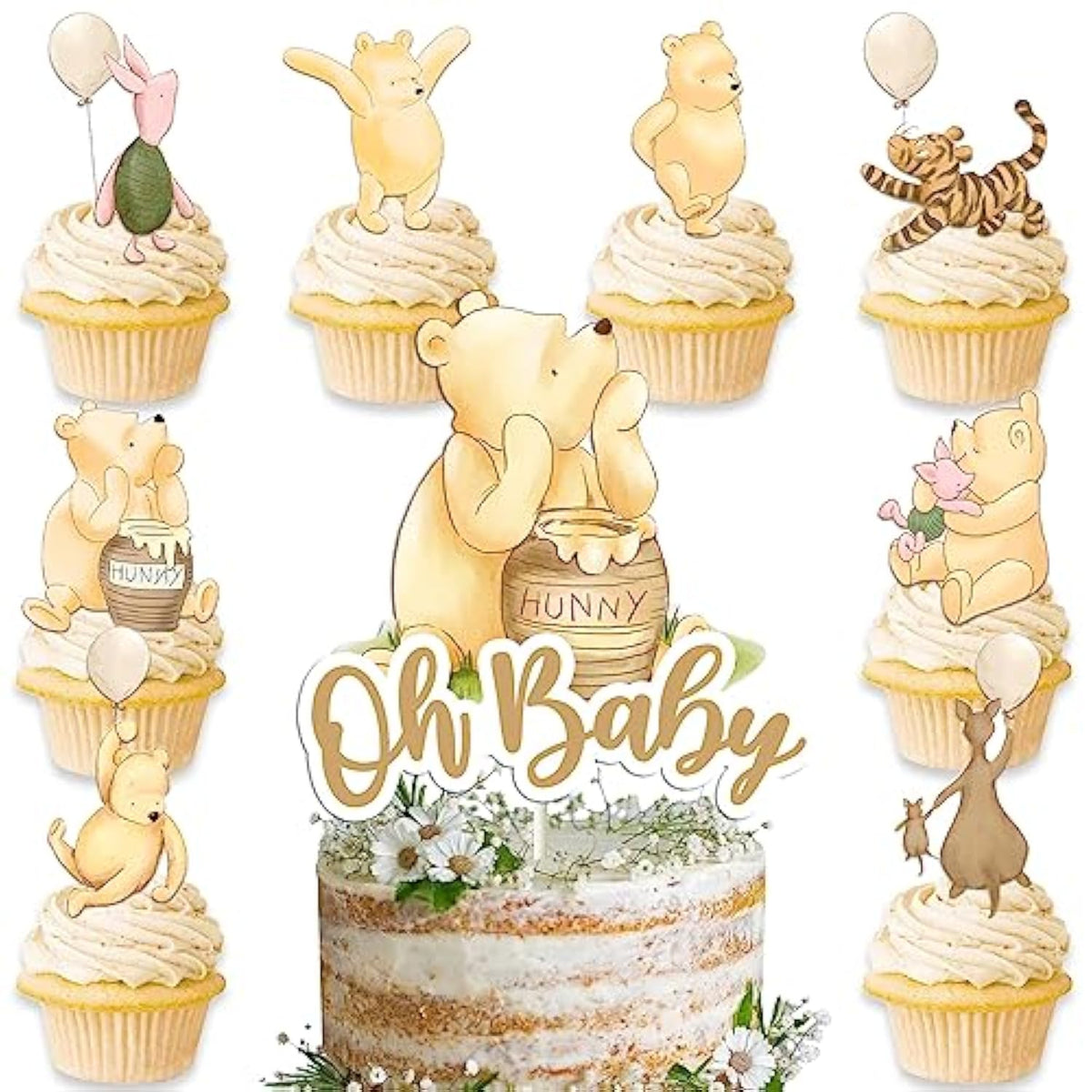 Winnie 25Pcs Cake Topper With Cupcake Toppers For Baby Shower Decorations For Classic Winnie Cake Cupcake Decorations Birthday Party Supplies
