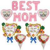 13 Pcs Mothers Day Balloons Mother's Day Party Supplies Heart shapeLove You Balloons for Rose flower Best Mom Thematic Birthday Party Decorations Supplies