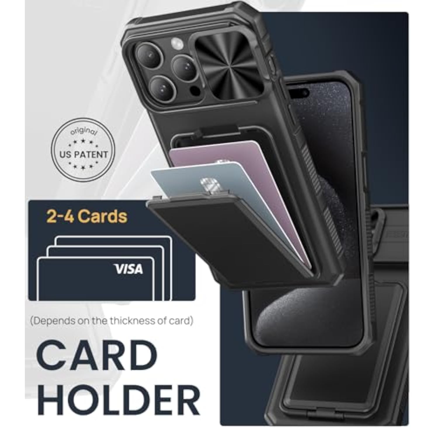 iPhone 15 Pro Max Case with Card Holder and Kickstand, Black - Premium Protection for Your Device
