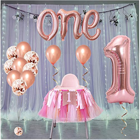 Rose Gold One Letter Balloon And 1 Balloon For First Birthday, Rose Gold Letter One Balloon 1 Large Balloons And Confetti Balloon, Great For 1St Birthday Balloons Decoration