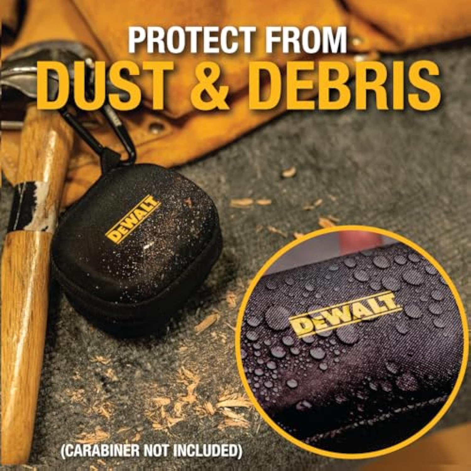 DEWALT Heavy Duty Protective Headphone Case for TWS Earbuds & Wearable Speaker, Compact Lightweight w/EVA Headphone Case Hard Shell, Shockproof, Water-Resistant, Soft Interior & Accessory Mesh Pocket