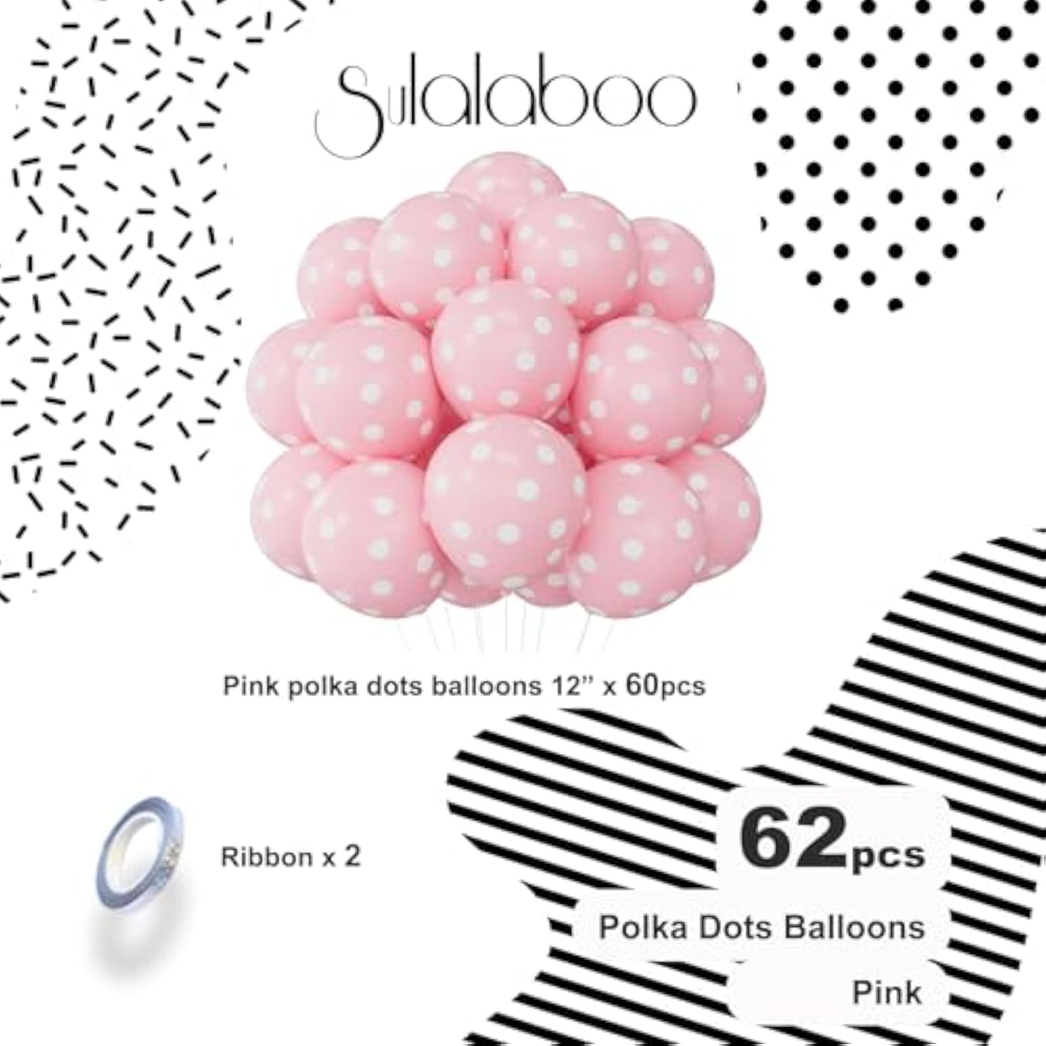 62pcs Pink Polka Dot Balloons for Birthday Party Decorations, 12" Latex Helium Balloons