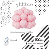 62pcs Pink Polka Dot Balloons for Birthday Party Decorations, 12" Latex Helium Balloons