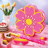 Daisy Flower Piñata Set With Blindfold And Bat Pink Flower Piñata Daisy Hippie Boho Game For Birthday Baby Shower Gender Reveal Wedding Floral Party Supplies Decorations (Pink Flowers)