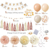 Rose Gold Birthday Party Decorations Kits With Happy Banner,Cake Topper,Hanging Swirls,Tissue Paper Pompoms,Paper Tassels Garland,Confetti Balloons For Women Girls Birthday Party