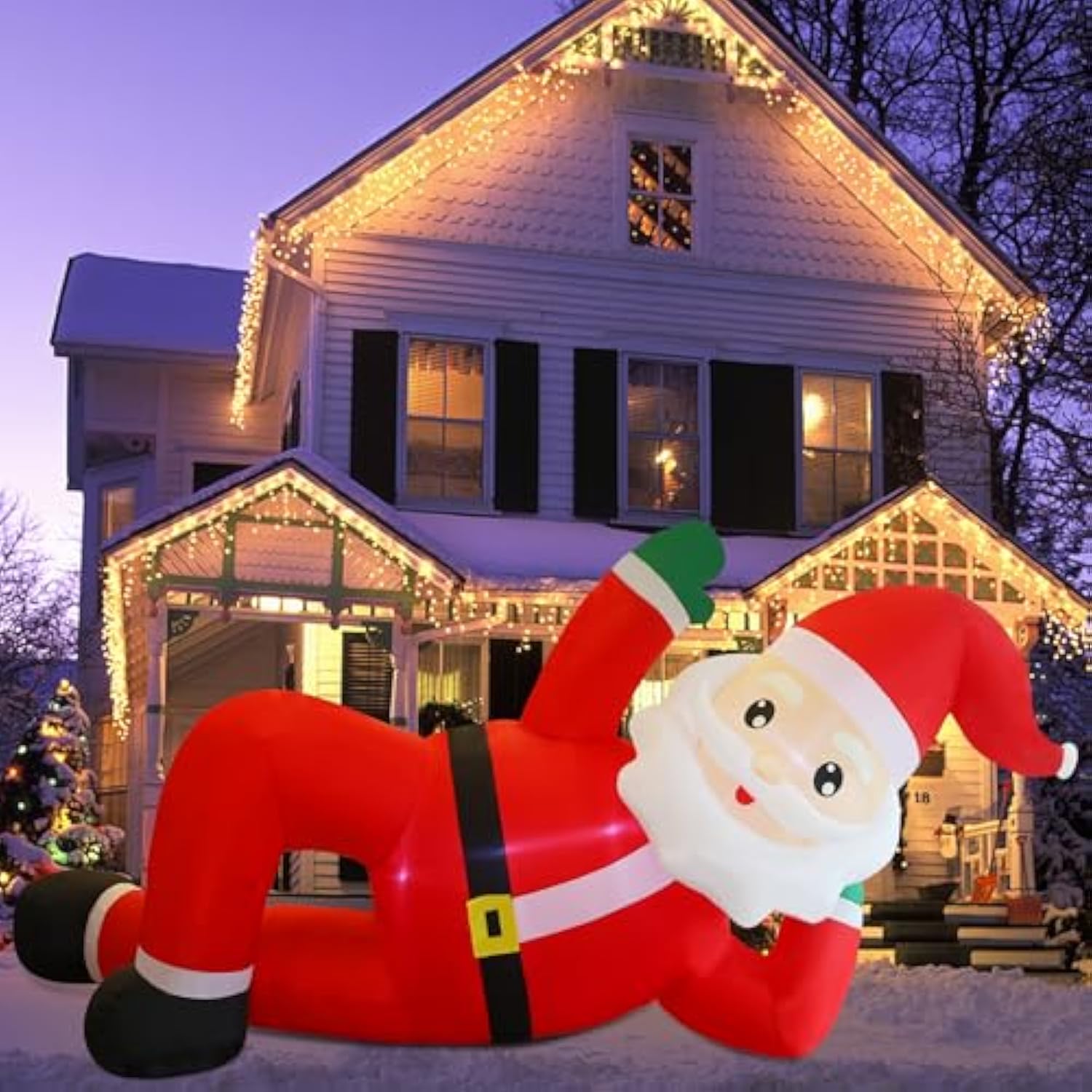 Christmas Inflatables Outdoor Decorations, 12Ft Long Inflatable Xmas Santa Claus, Lighted Blow Up Giant Lying Santa With