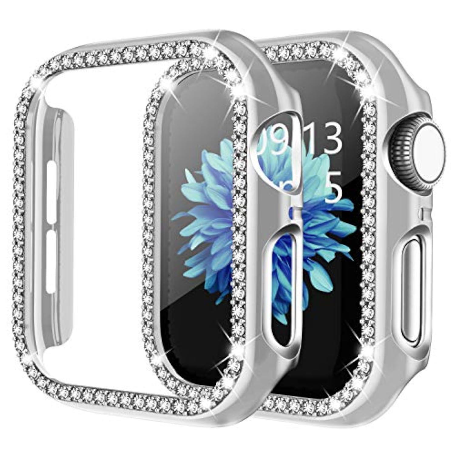 Bling Rhinestone Apple Watch Case 40mm Series 6 5 4 SE Protective Bumper Frame Cover for Women Girls iWatch Silver
