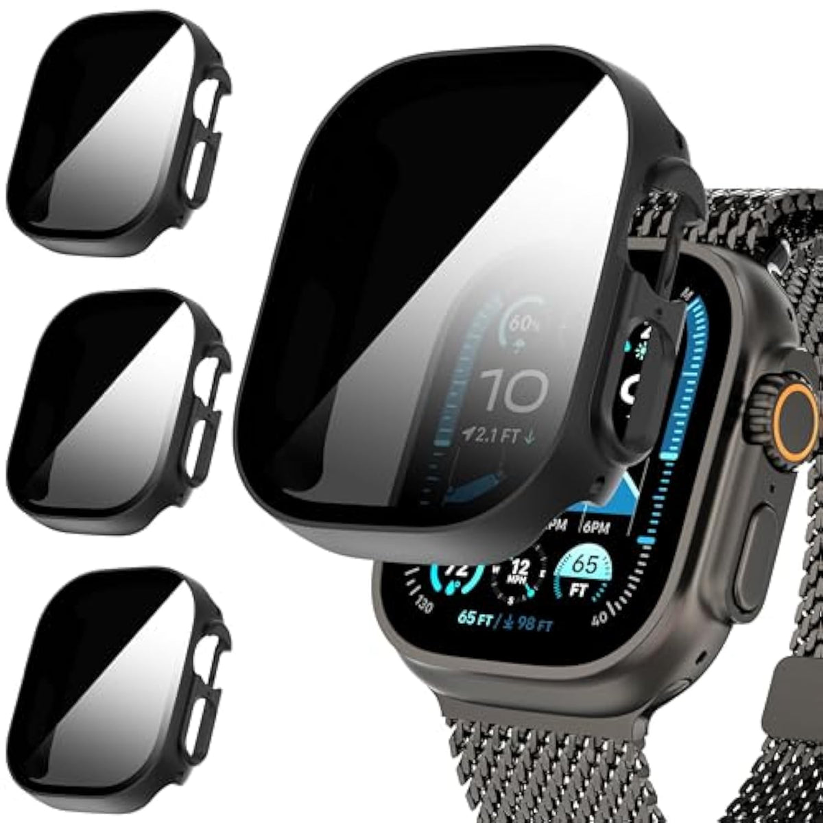 3-Pack For Apple Watch Ultra/Ultra 2 49Mm Privacy Screen Protector Case, [Anti-Peeping] Ultra-Thin Tempered Glass Case Cover For Iwatch Series 8 /Iwatch Series 9 Ultra/Ultra 2 49Mm