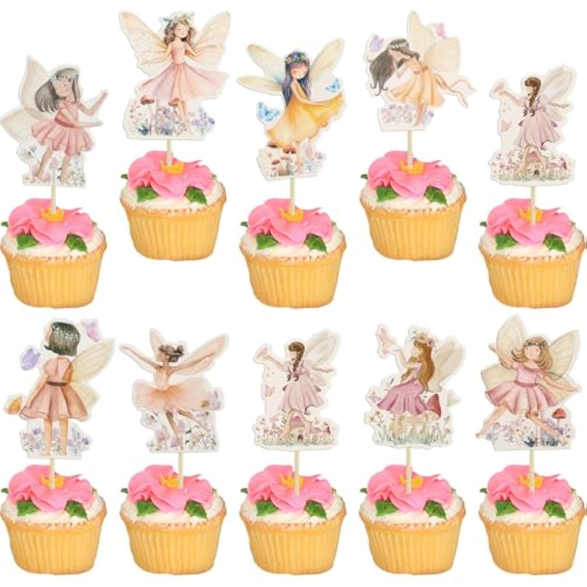 36Pcs Fairy Cupcake Toppers Wing Angel Flower Fairy Birthday Cupcake Picks Ballet Dancer Cake Decorations For Baby Shower Birthday Wedding Fairy Party Decorations Supplies