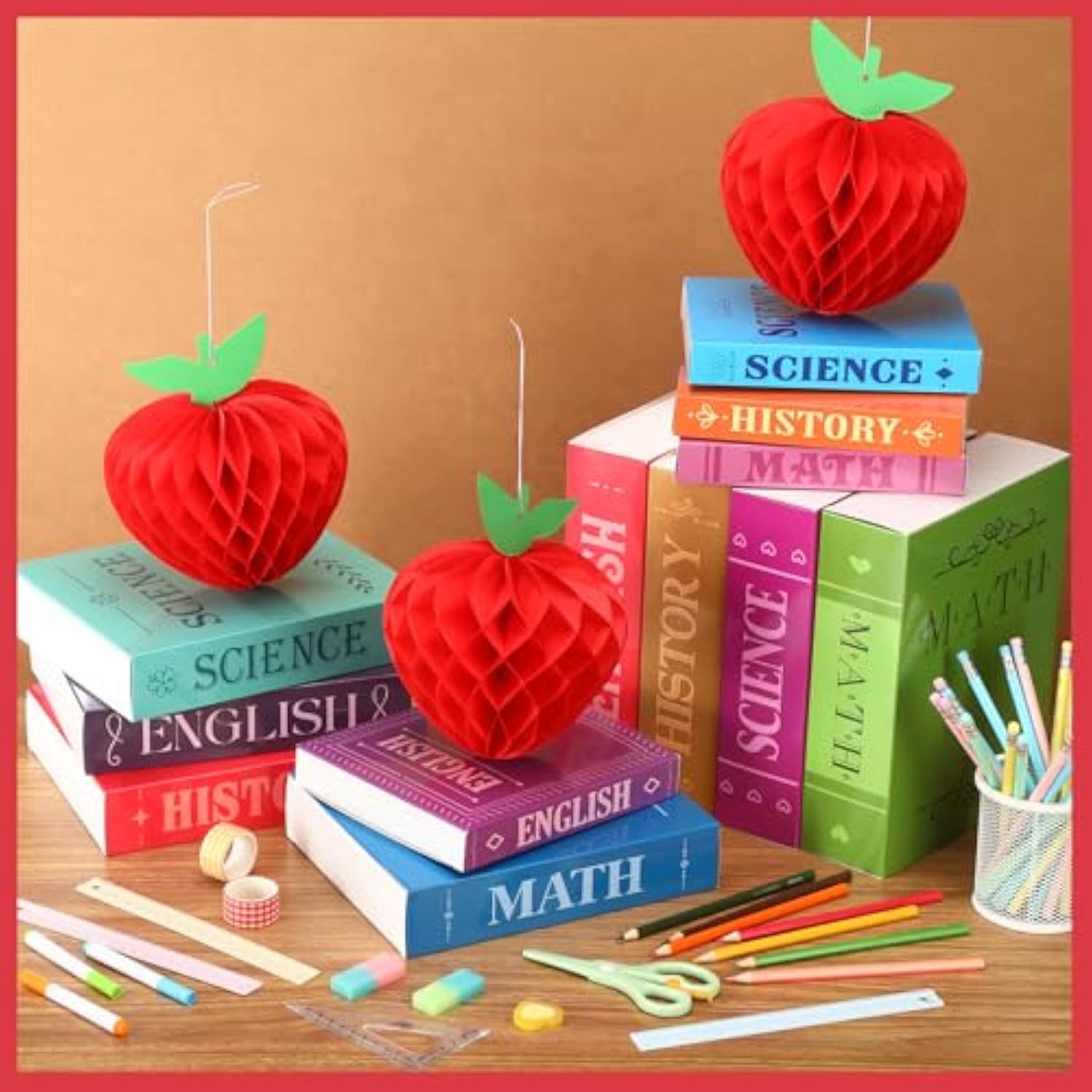 4 Sets Back To School Tables Centerpieces Honeycomb Apple And Paper Book Stack Sign First Day Of School Table Centerpiece Back To School Decor For Home Classroom