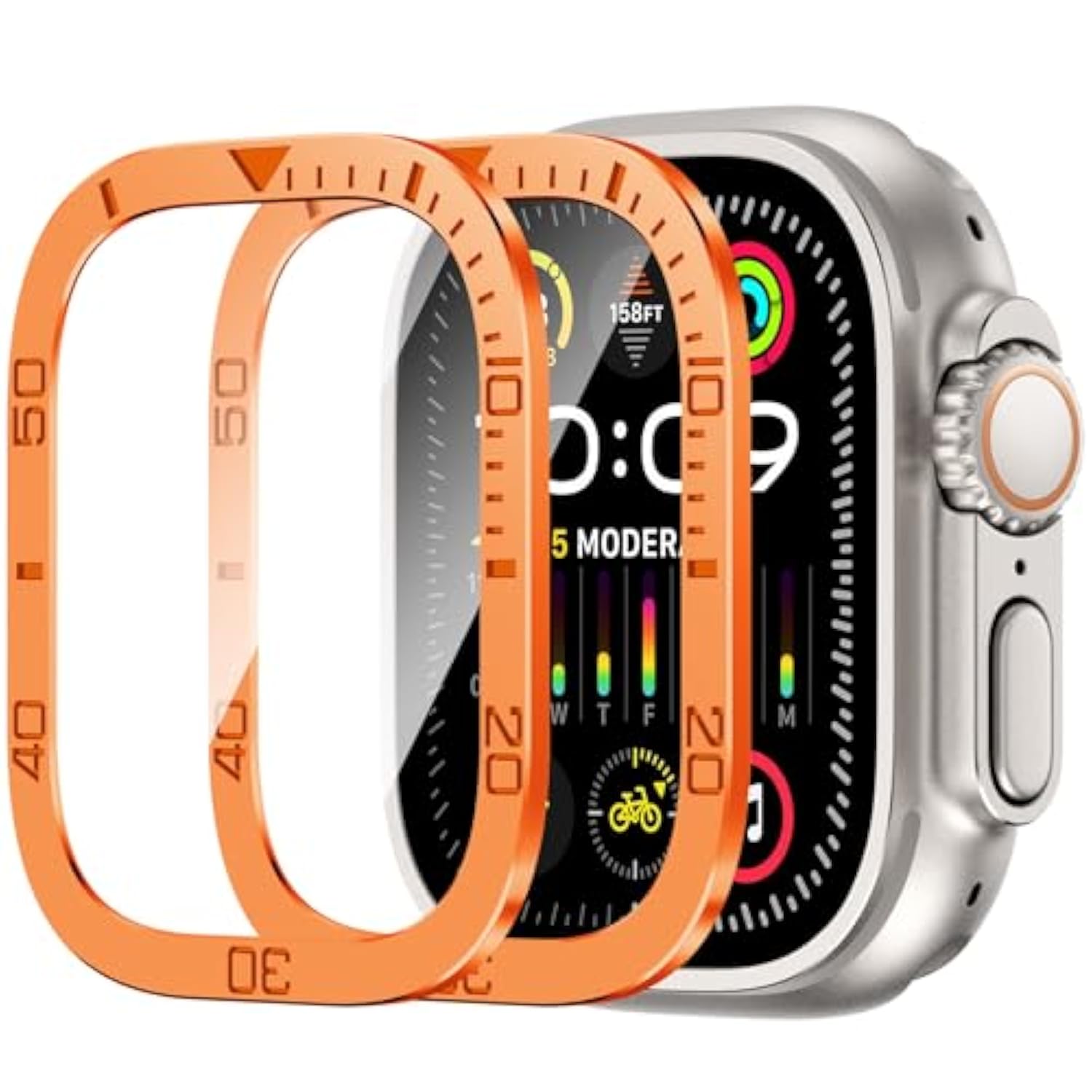 2 Pack For Apple Watch Ultra 3/2/1 Screen Protector 49Mm, 9H Tempered Glass Film With Titanium Alloy Frame, Anti Scratch, Touch Sensitive, Protective Film For Iwatch 49Mm (Orange Numeric)