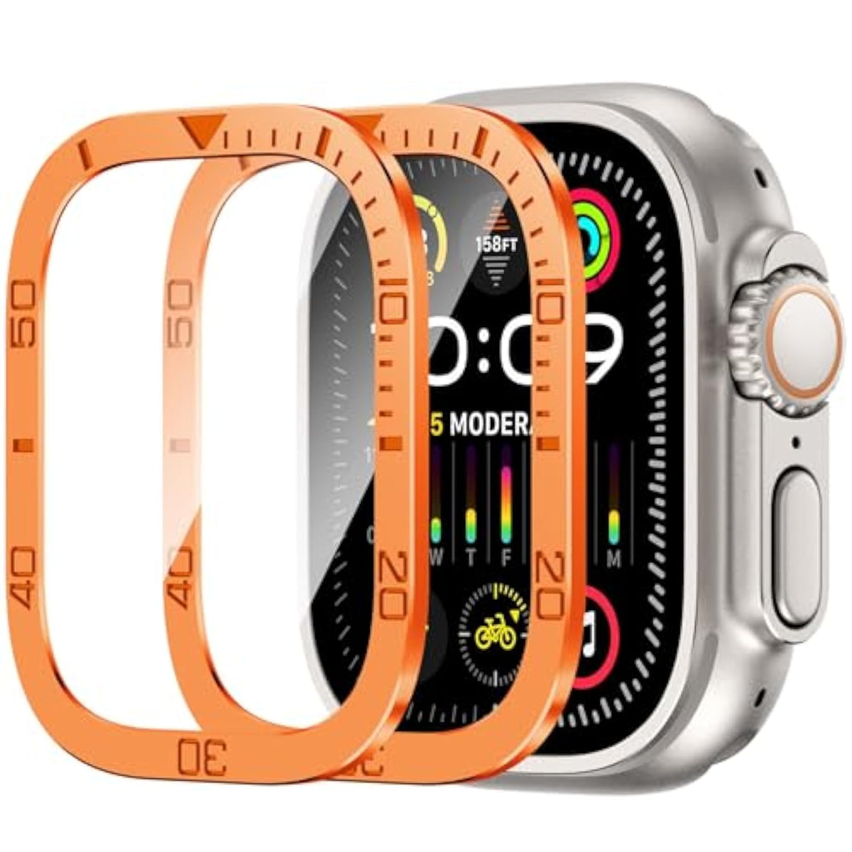 2 Pack For Apple Watch Ultra 3/2/1 Screen Protector 49Mm, 9H Tempered Glass Film With Titanium Alloy Frame, Anti Scratch, Touch Sensitive, Protective Film For Iwatch 49Mm (Orange Numeric)