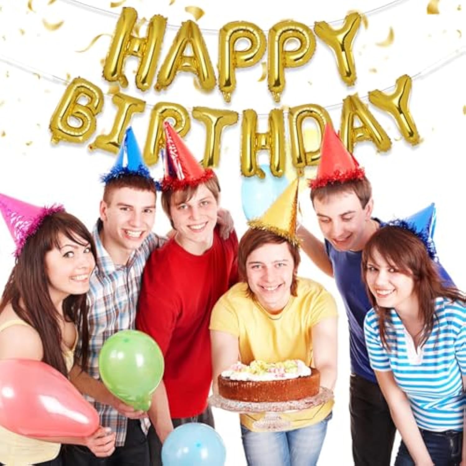 Gold Happy Birthday Banner, 16 Inch Mylar Foil Letters Birthday Sign Banner Balloon Reusable Inflatable Party Decor And Event Decorations For Kids Boys Men Adults Ecofriendly Party Supplies