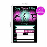 Jump Tumble & Play Birthday Invitations, Neon Pink Foil Gymnastic Birthday Party Invites Decorations, Birthday Party And Events Supplies, 20 Fill-In Invites Cards With Matching Envelopes?Yqk-B03?