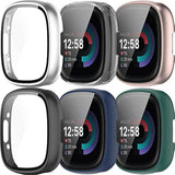 Case Cover Compatible With Fitbit Versa 4/Sense 2 Screen Protector Tempered Glass All-Around Hard Pc Smartwatch Accessory Protective Cases For Versa 4/Sense 2, All 6 Packs