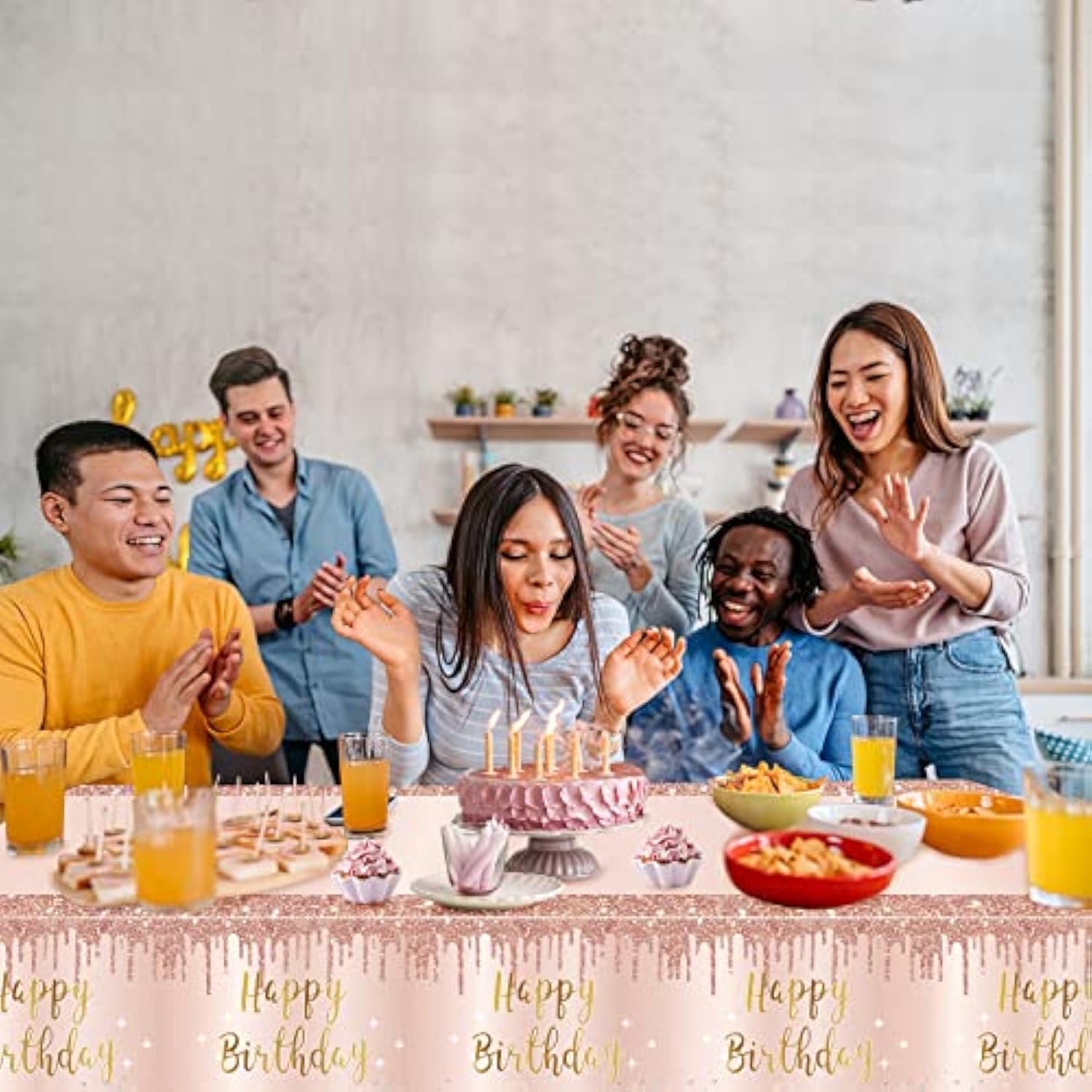 3 Pcs Pink Rose Gold Happy Birthday Tablecloth Decorations For Women, Happy Birthday Table Cover Party Supplies, 16Th 21St 30Th 40Th 50Th Birthday Plastic Disposable Rectangular Table Cloth Decor