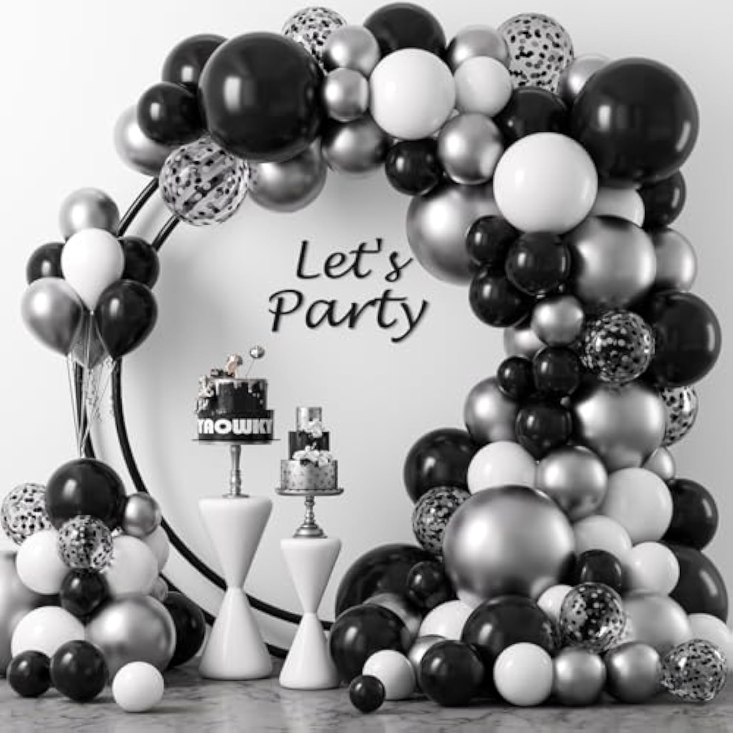 124pcs Black & Silver Balloon Garland Kit – NYE 2025, Graduation, Wedding and Party Decor