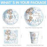 Bear Baby Shower Decorations For Boy, Blue Teddy Bear Theme We Can Bearly Wait Baby Shower Decorations Party Supplies, Paper Plate, Cup, Banner, Tablecloth, Napkin, Swirls, Cutlery, Serves 24