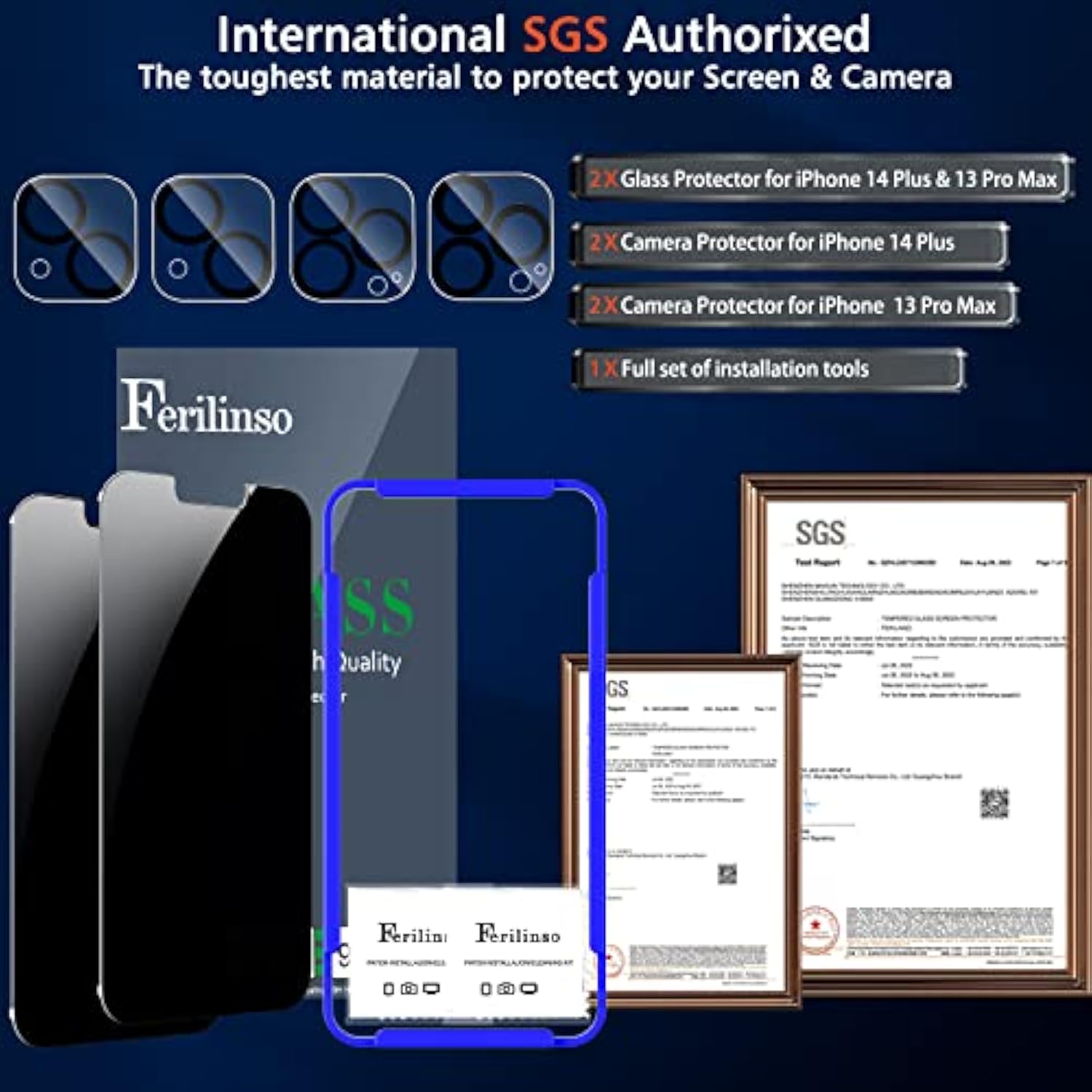 For Iphone 14 Plus Iphone 13 Pro Max Privacy Screen Protector 2 Pack 9H Anti Spy Tempered Glass With 2 Pack Camera Lens Protector Case Friendly Bubble Free Accessories